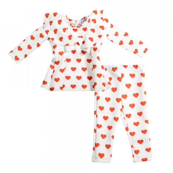 completo neoprene da bambina a cuori rossi