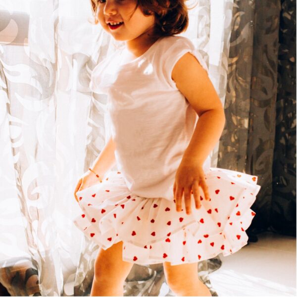 gonna Amelia da bambina in cotone a cuoricini