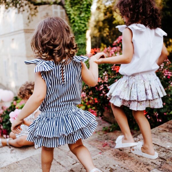 Gonna Amelia da bambina a righe blu in cotone