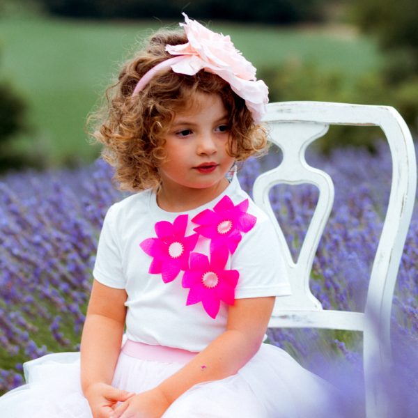 maglia Alice con fiori lampone in cotone da bambina