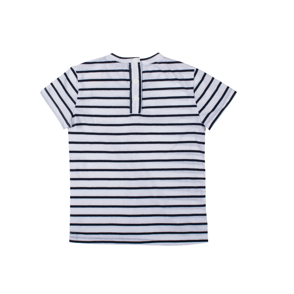 Maglia da bambina in cotone 100 a righe con fiori bianchi