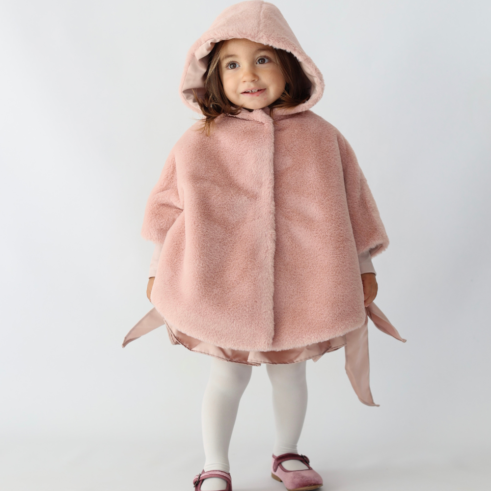 cappotto in ecopelliccia rosa calda e avvolgente da bambina fino a 5 anni