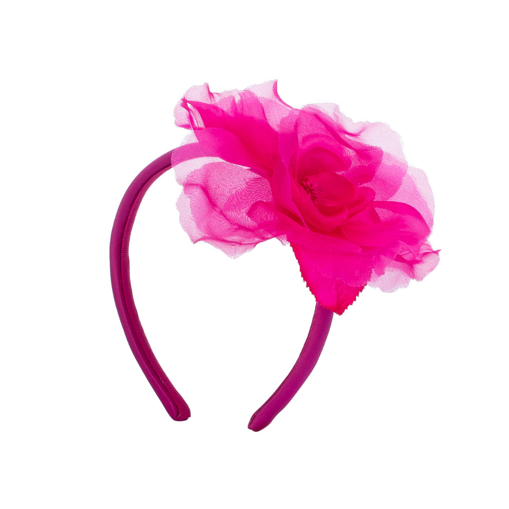 Cerchietto per capelli con fiore fuxia in seta- Giulia Mantelline