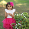 CERCHIETO DA BAMBINA IN RASO E ORGANZA COLOR FUXIA CON FIORE