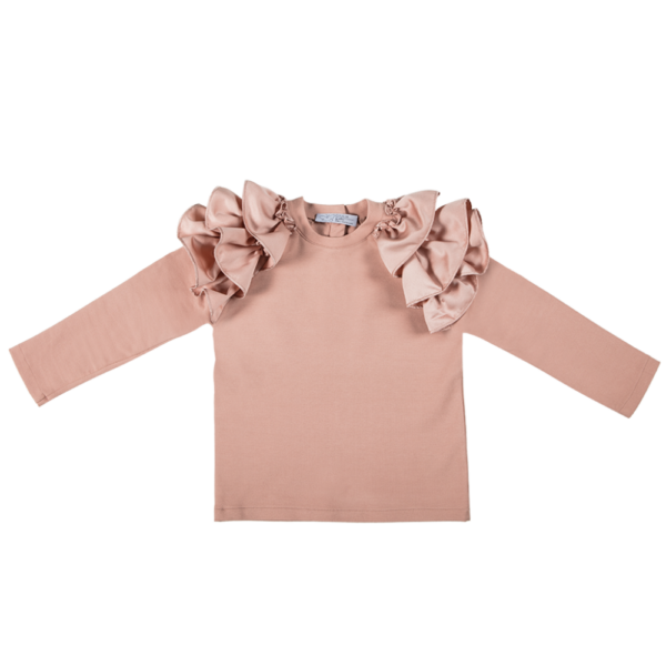 maglia in caldo cotone rosa con manica lunga da bambina