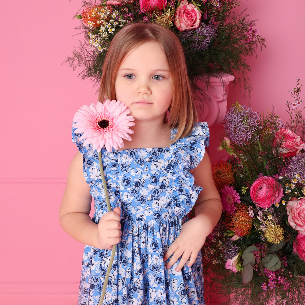 vestito fino a 5 anni da bambina a fiori azzurri