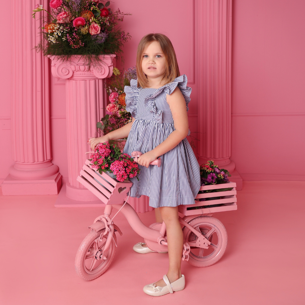 abito da bambina in cotone elegante a righe blu