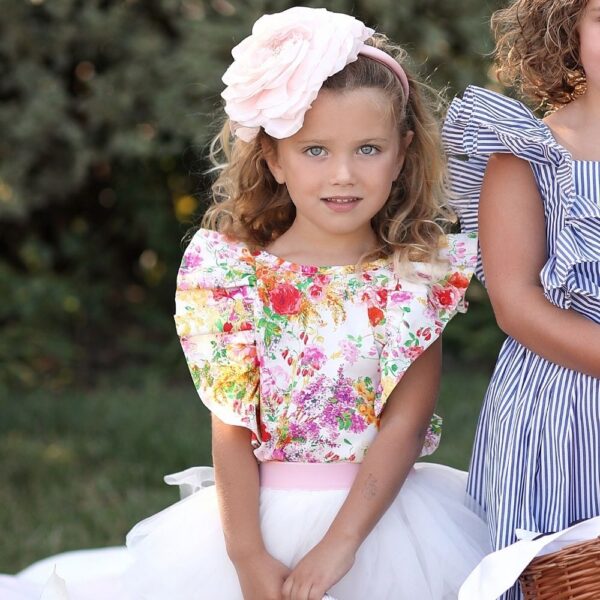 body in cotone elegante bianco a fiori da bambina