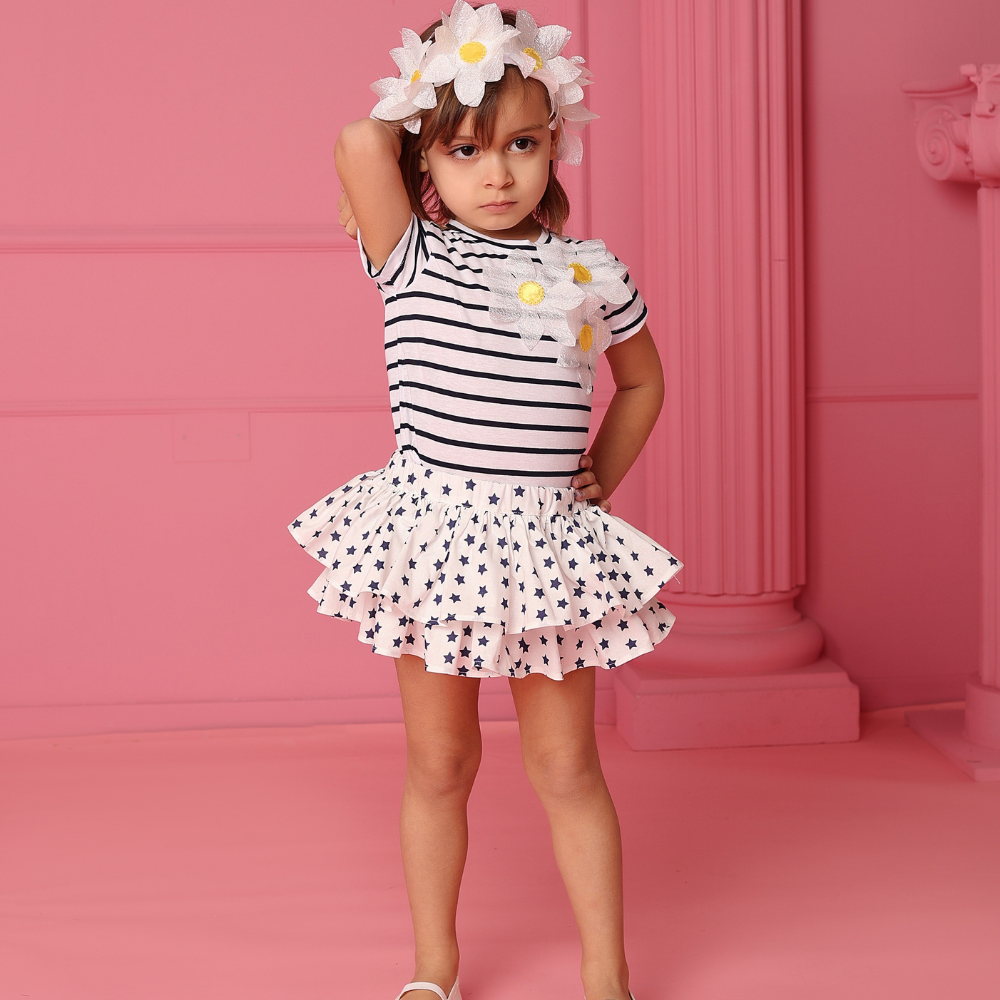 maglia a righe da bambina fino a 5 anni con fiori