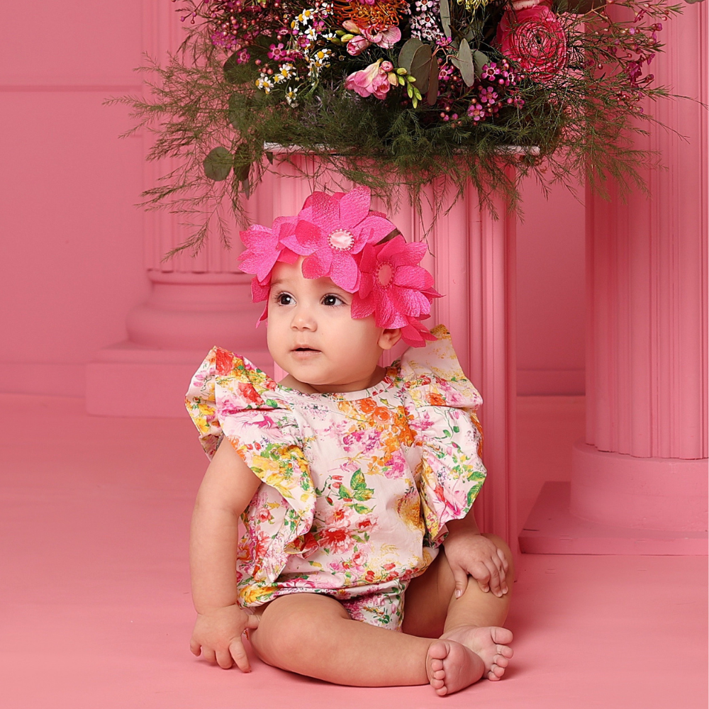 corona di fiori in organza da neonata