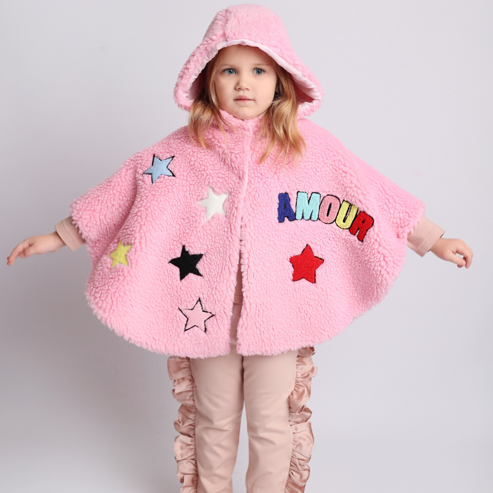 mantellina da bambina in pelliccia teddy rosa
