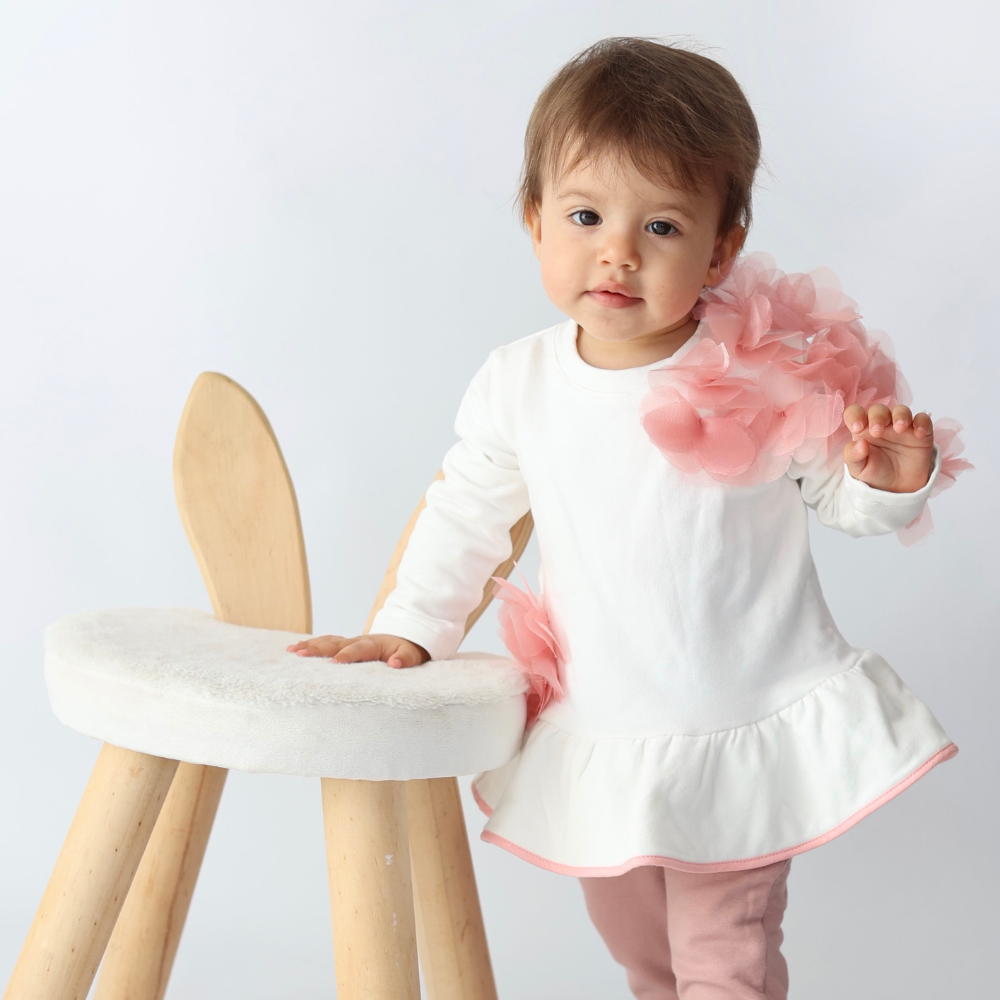 completo delizioso da bambina con fiori in organza fino a 2 anni