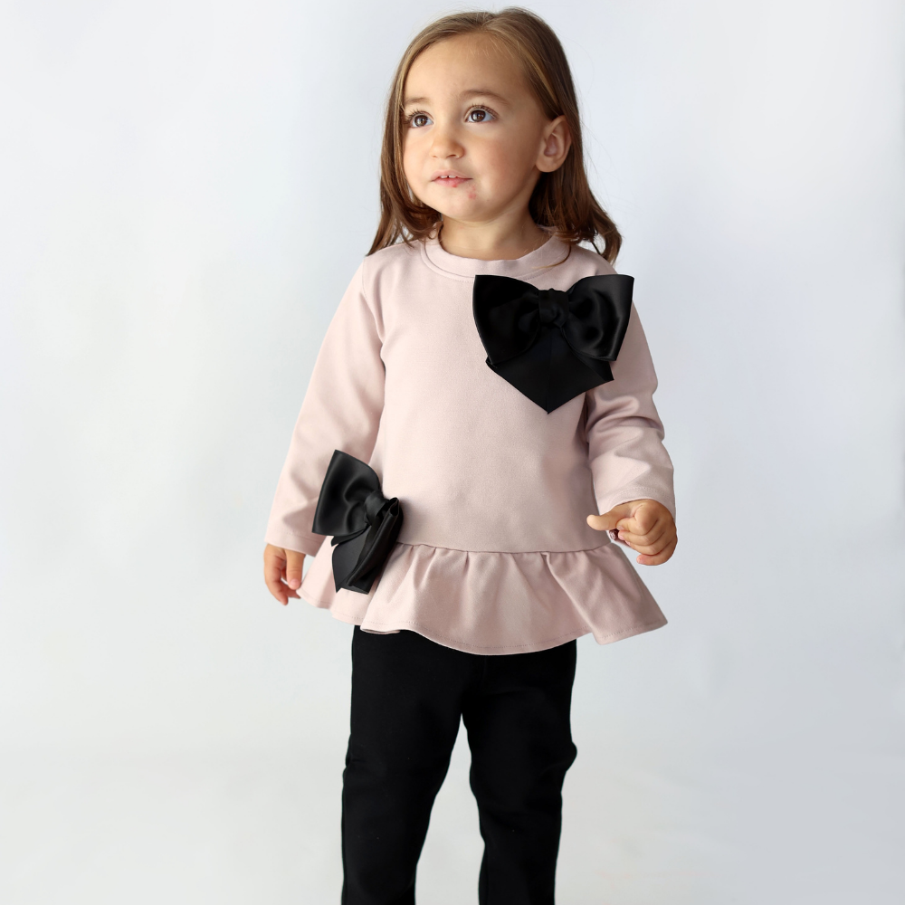 completo maglia e pantalone rosa e nero da bambina