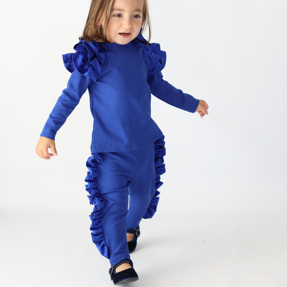 maglia con maniche voluminose blu da bambina