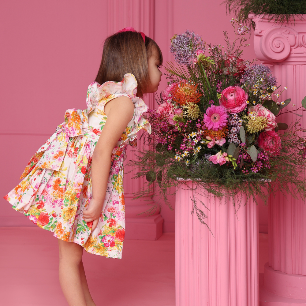 capo di abbigliamento bambina vestito a fiori in cotone