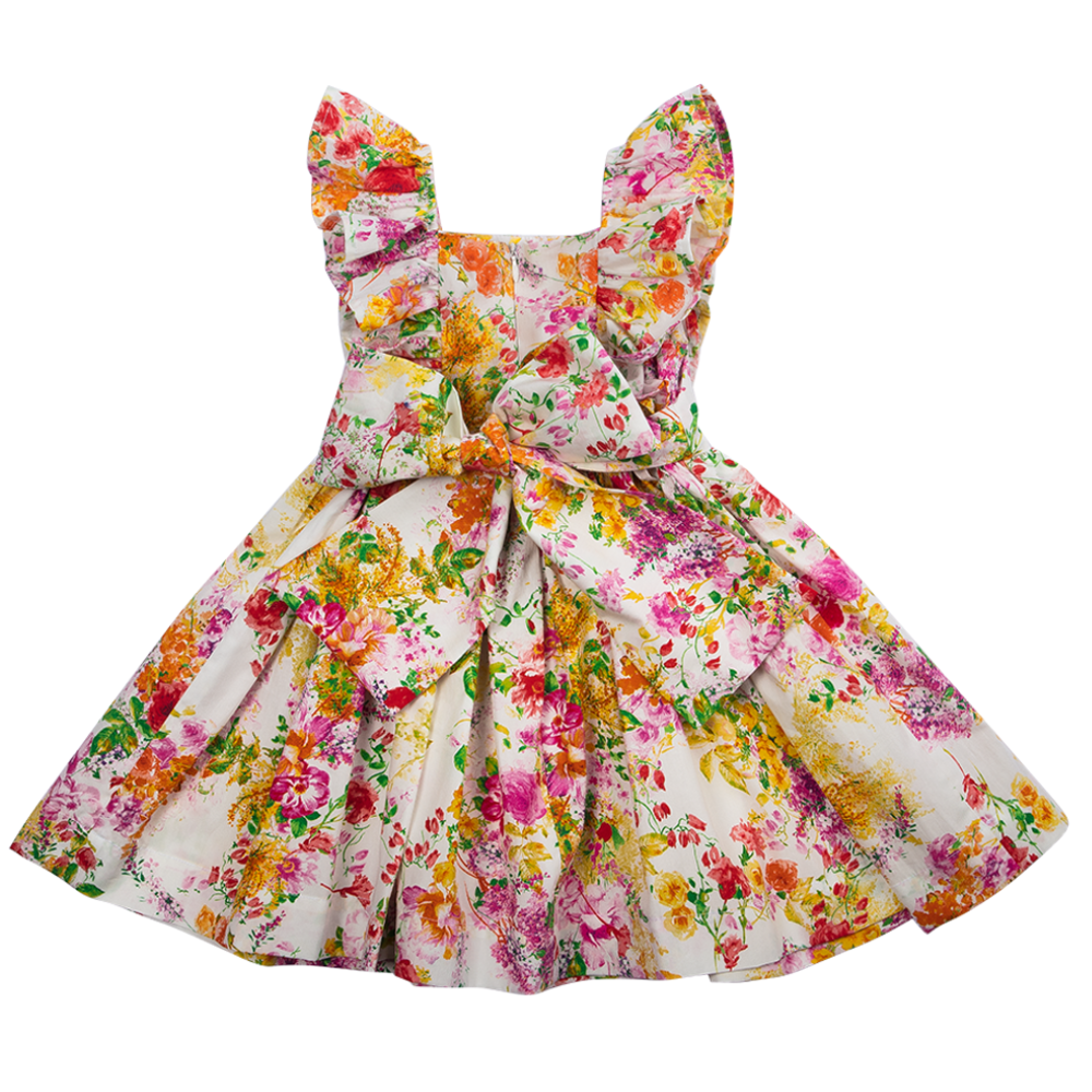 vestito da bambina a fiori fuxia giallo e verde