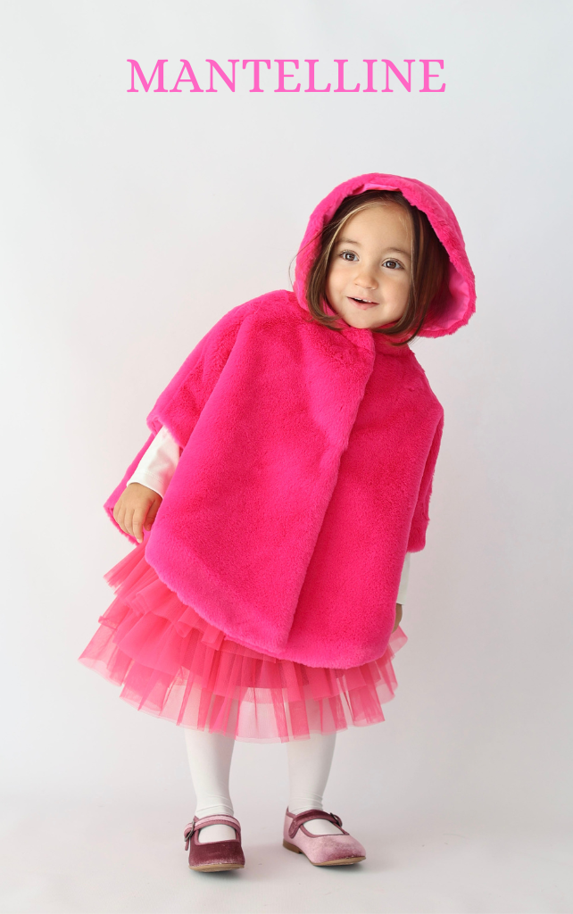 mantellina pelliccia ecologica color fuxia da bambina fino a 5 anni di età